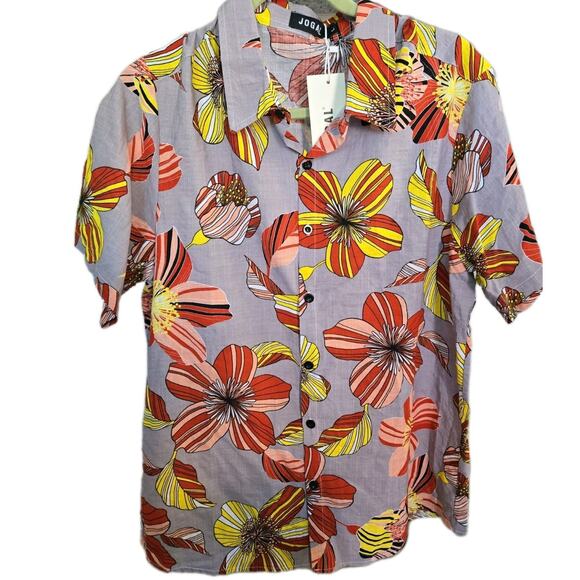 Jogal Retro Style Floral Hawaiian Shirt Button Down Cotton Blend Sz L NEW - Picture 1 of 8
